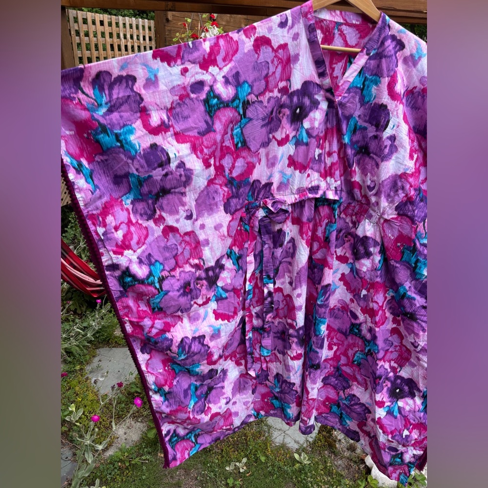 Floral Pink & Purple Kimono, flowing mumu, beach coverup, vibrant flower caftan